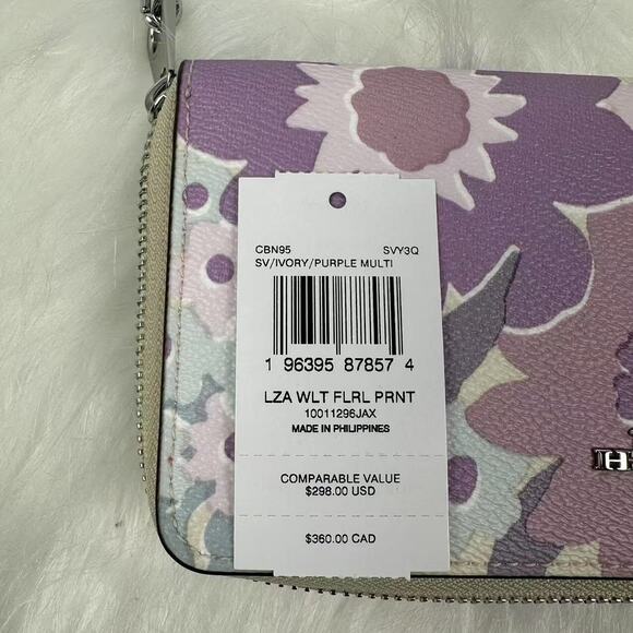 COACH Long Zip Around Wallet With Floral Print Canvas Ivory/Purple Multi… - Picture 4 of 4